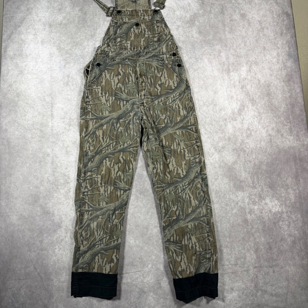 Vintage Mossy Oak Camo Overalls Tree Bark Print Canvas Hunting Kids Large 10 12